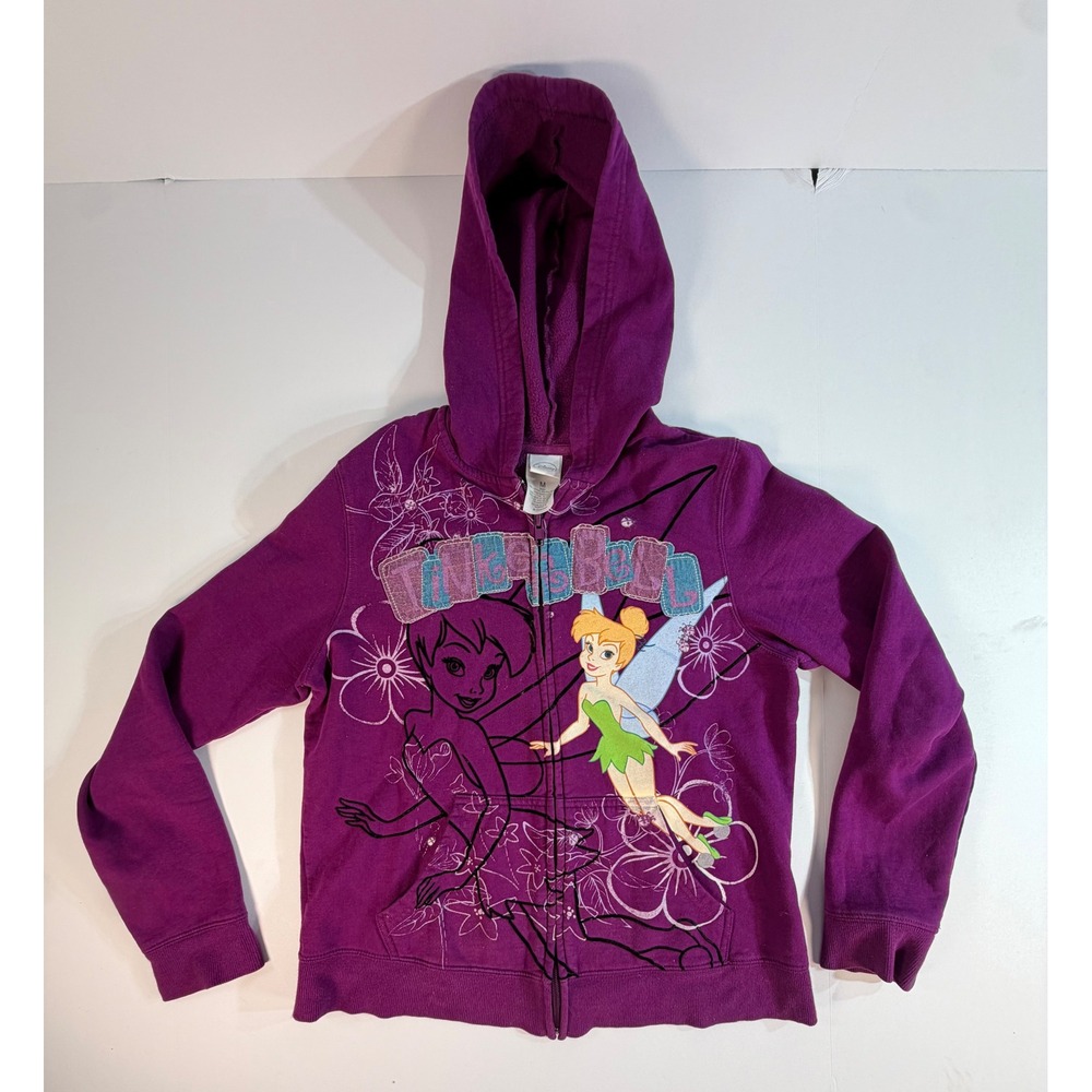 Disney Tinker Bell Purple Zip Up Hoodie Sweatshirt Graphic AJ0793 Medium